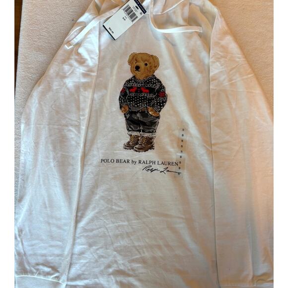 NWT POLO Ralph Lauren Hoodie Shirt White Bear in Holiday Sweater Cotton $85 S - Picture 7 of 9